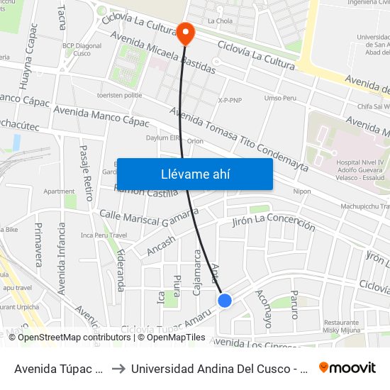 Avenida Túpac Amaru, 19 to Universidad Andina Del Cusco - Centro De Idiomas map