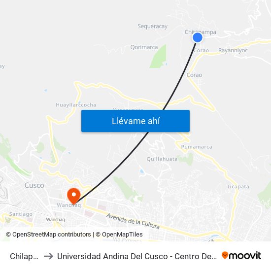 Chilapata to Universidad Andina Del Cusco - Centro De Idiomas map