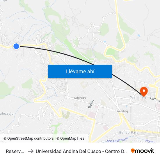 Reservorio to Universidad Andina Del Cusco - Centro De Idiomas map