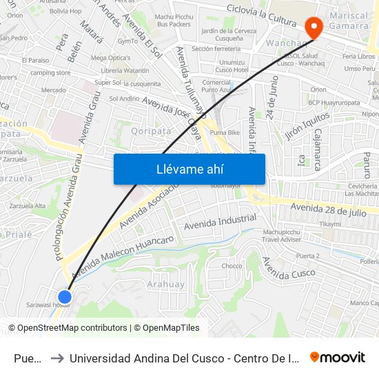 Puerto to Universidad Andina Del Cusco - Centro De Idiomas map
