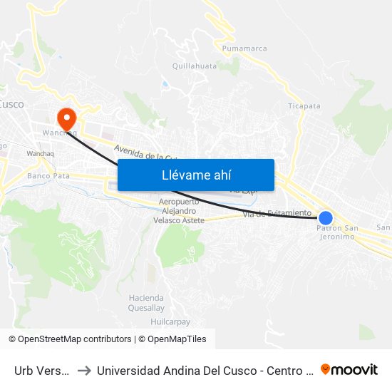 Urb Versalles to Universidad Andina Del Cusco - Centro De Idiomas map