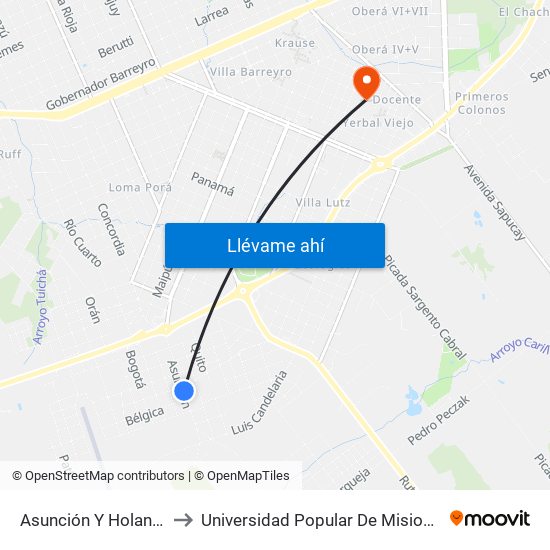 Asunción Y Holanda to Universidad Popular De Misiones map