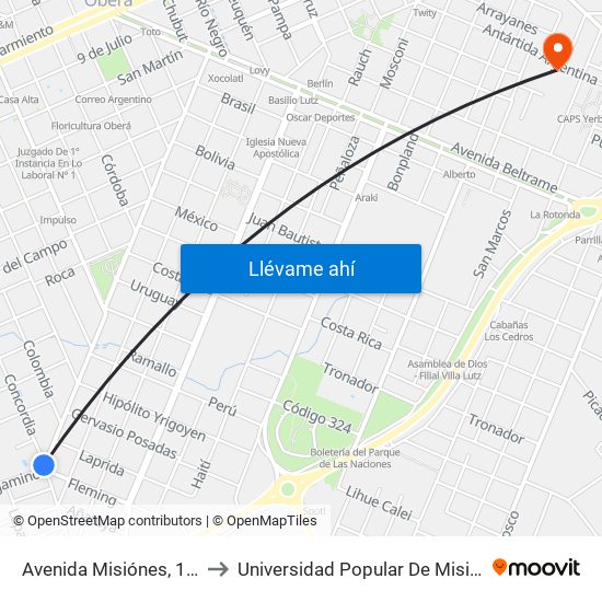 Avenida Misiónes, 1349 to Universidad Popular De Misiones map