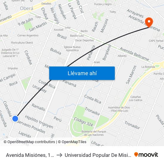 Avenida Misiónes, 1260 to Universidad Popular De Misiones map