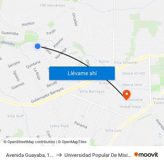 Avenida Guayaba, 1301 to Universidad Popular De Misiones map