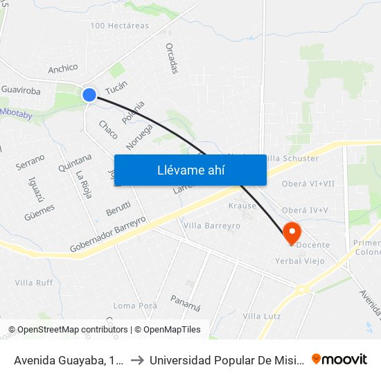 Avenida Guayaba, 1475 to Universidad Popular De Misiones map