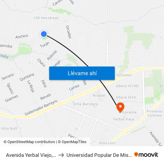 Avenida Yerbal Viejo, 354 to Universidad Popular De Misiones map