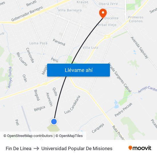 Fin De Línea to Universidad Popular De Misiones map