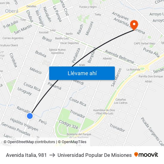 Avenida Italia, 981 to Universidad Popular De Misiones map