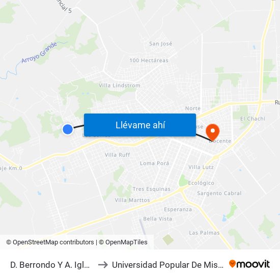 D. Berrondo Y A. Iglesias to Universidad Popular De Misiones map