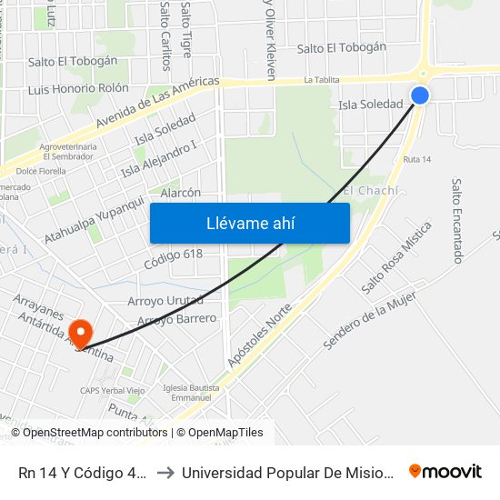 Rn 14 Y Código 406 to Universidad Popular De Misiones map