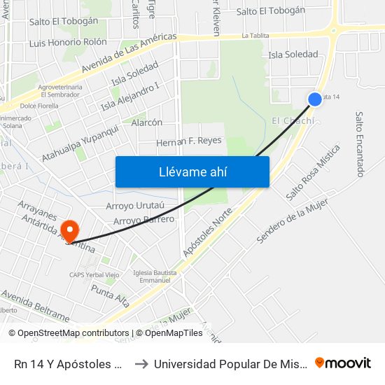 Rn 14 Y Apóstoles Norte to Universidad Popular De Misiones map