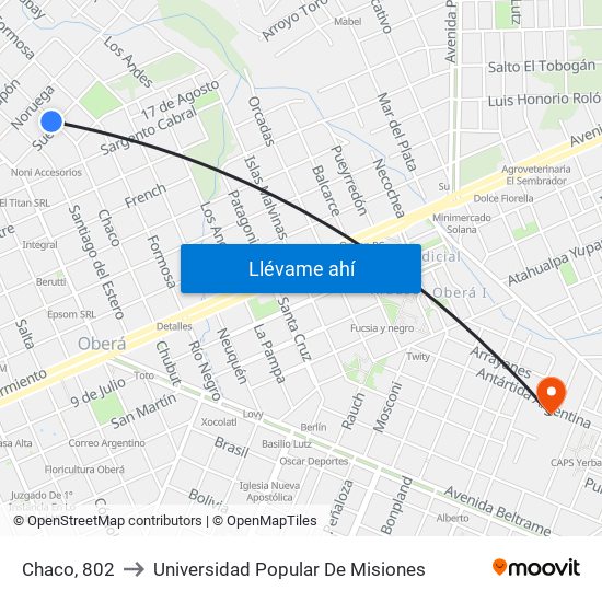 Chaco, 802 to Universidad Popular De Misiones map