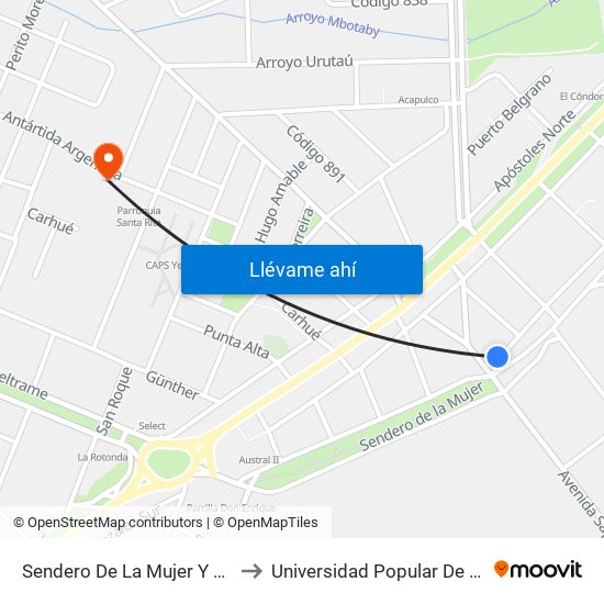 Sendero De La Mujer Y Av. Perón to Universidad Popular De Misiones map