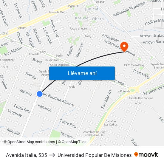 Avenida Italia, 535 to Universidad Popular De Misiones map