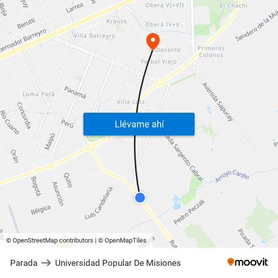 Parada to Universidad Popular De Misiones map