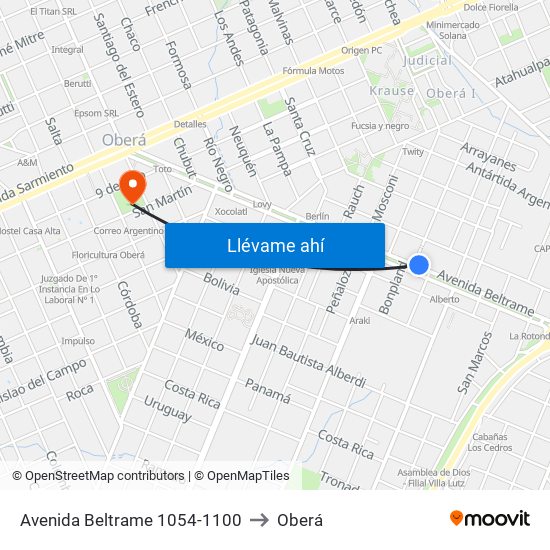 Avenida Beltrame 1054-1100 to Oberá map