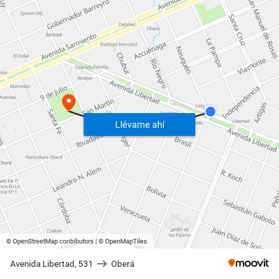 Avenida Libertad, 531 to Oberá map