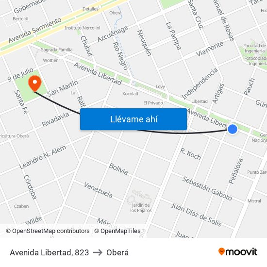 Avenida Libertad, 823 to Oberá map