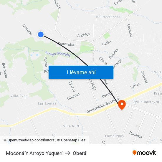Moconá Y Arroyo Yuquerí to Oberá map