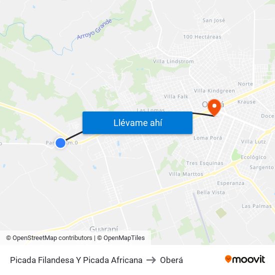 Picada Filandesa Y Picada Africana to Oberá map