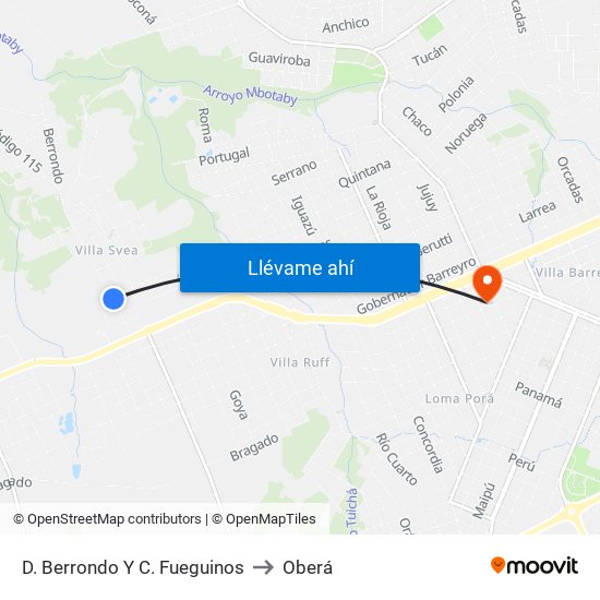 D. Berrondo Y  C. Fueguinos to Oberá map