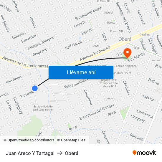 Juan Areco Y Tartagal to Oberá map