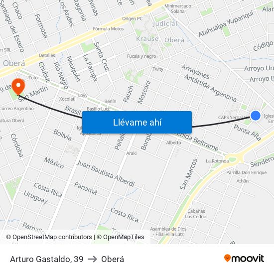 Arturo Gastaldo, 39 to Oberá map