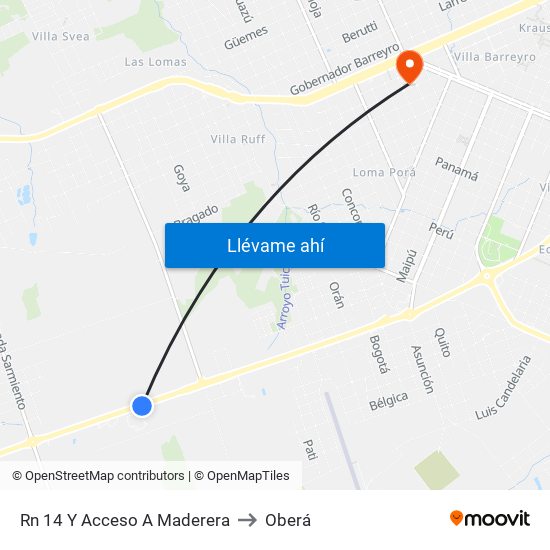 Rn 14 Y Acceso A Maderera to Oberá map