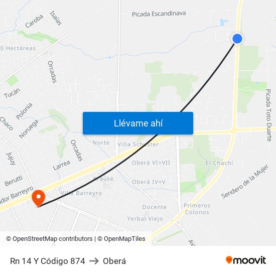 Rn 14 Y Código 874 to Oberá map