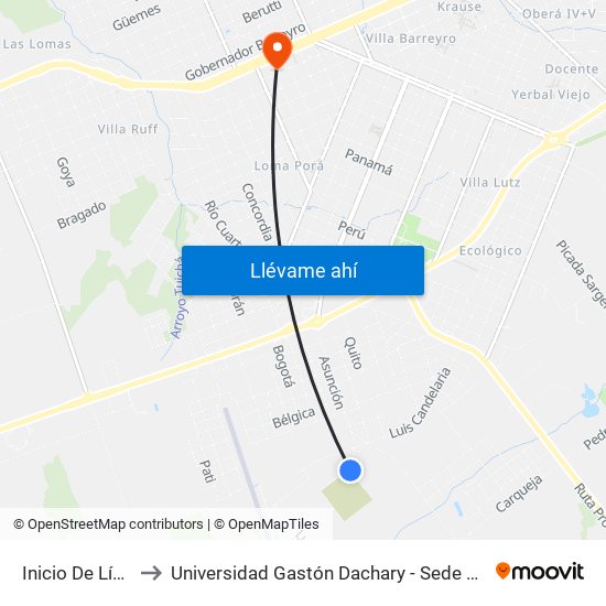 Inicio De Línea to Universidad Gastón Dachary - Sede Oberá map