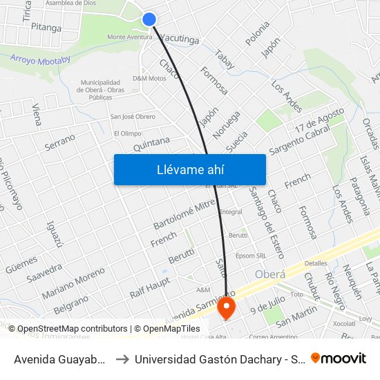 Avenida Guayaba, 1475 to Universidad Gastón Dachary - Sede Oberá map