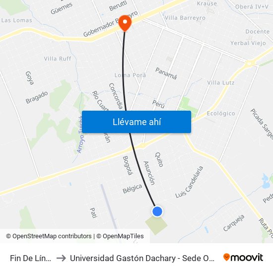 Fin De Línea to Universidad Gastón Dachary - Sede Oberá map