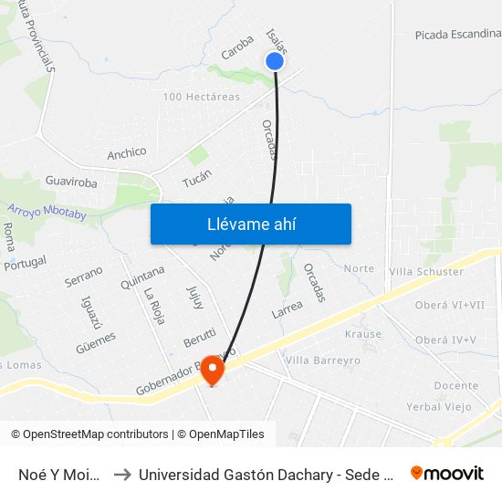 Noé Y Moisés to Universidad Gastón Dachary - Sede Oberá map