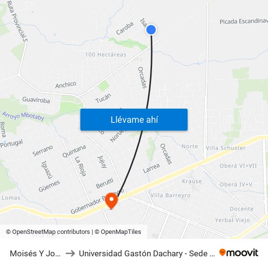 Moisés Y Josué to Universidad Gastón Dachary - Sede Oberá map