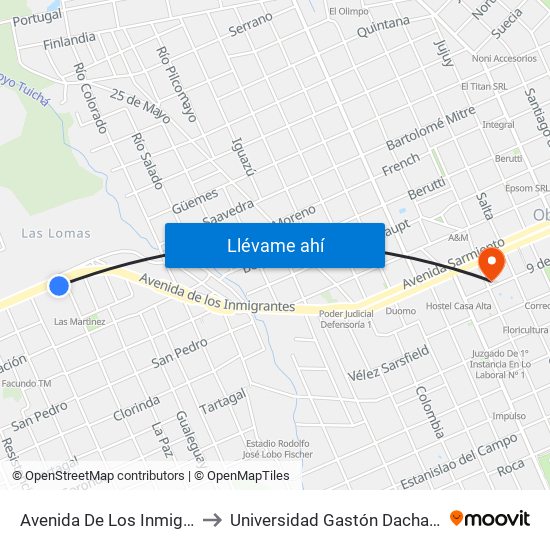 Avenida De Los Inmigrantes, 2683 to Universidad Gastón Dachary - Sede Oberá map