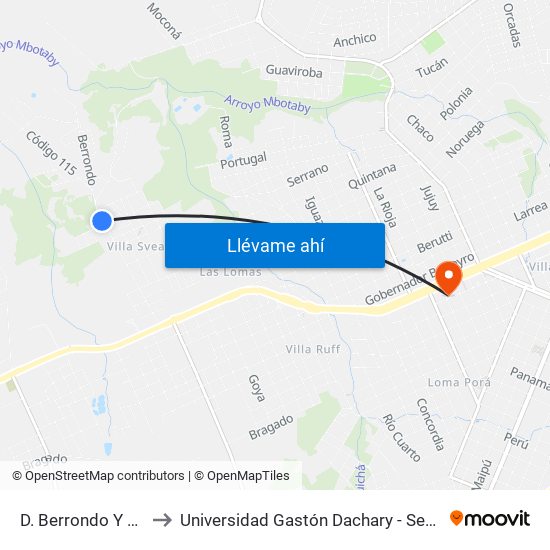 D. Berrondo Y Marín to Universidad Gastón Dachary - Sede Oberá map
