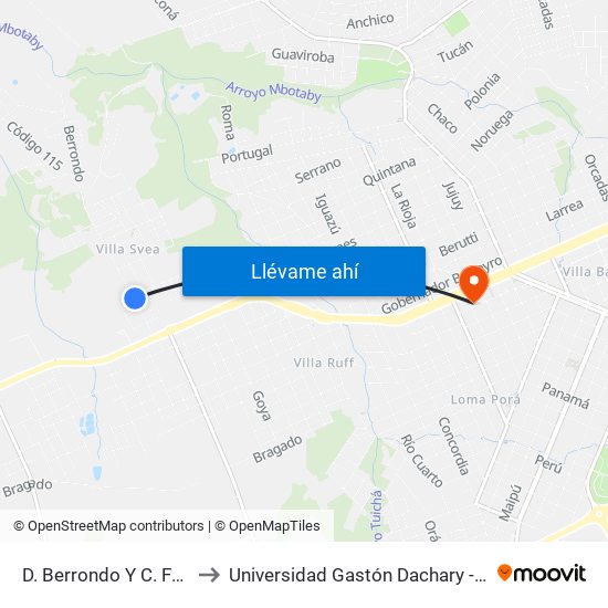 D. Berrondo Y  C. Fueguinos to Universidad Gastón Dachary - Sede Oberá map