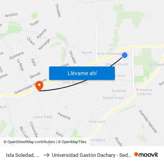 Isla Soledad, 1189 to Universidad Gastón Dachary - Sede Oberá map