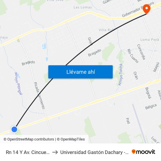 Rn 14 Y Av. Cincuentenario to Universidad Gastón Dachary - Sede Oberá map