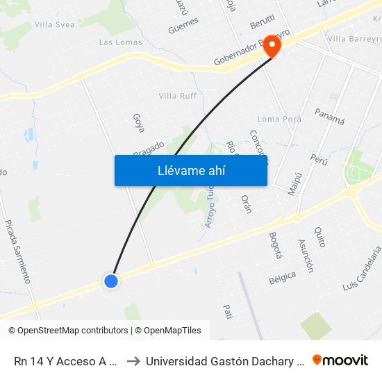 Rn 14 Y Acceso A Maderera to Universidad Gastón Dachary - Sede Oberá map