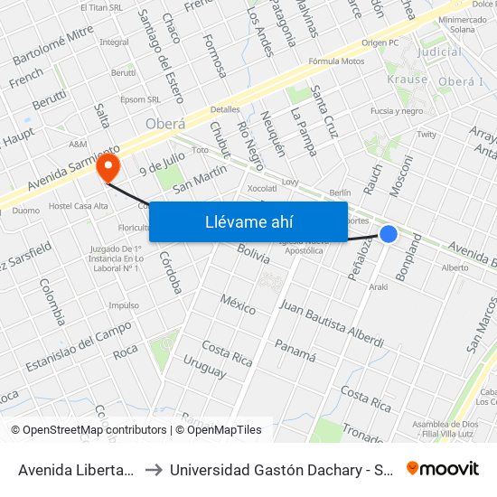 Avenida Libertad, 839 to Universidad Gastón Dachary - Sede Oberá map