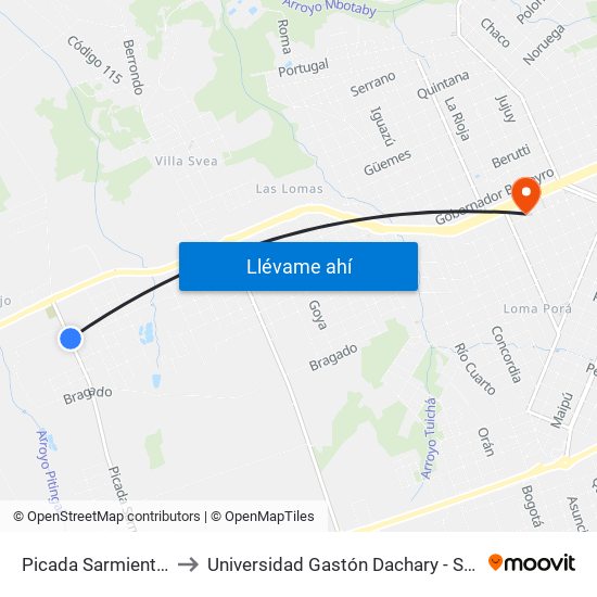 Picada Sarmiento, 269 to Universidad Gastón Dachary - Sede Oberá map