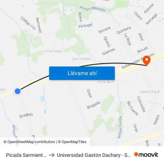 Picada Sarmiento, 269 to Universidad Gastón Dachary - Sede Oberá map