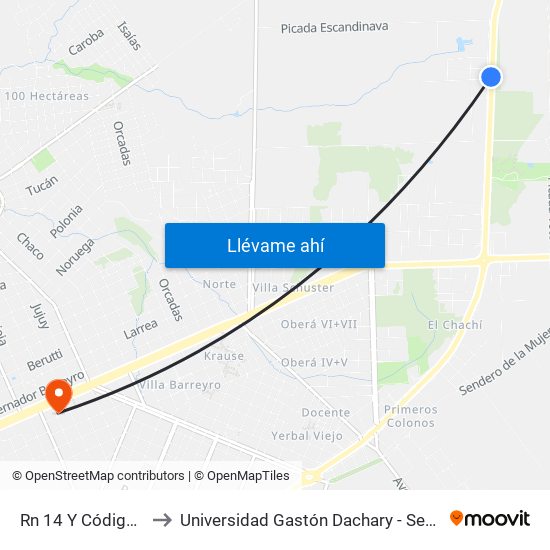 Rn 14 Y Código 874 to Universidad Gastón Dachary - Sede Oberá map