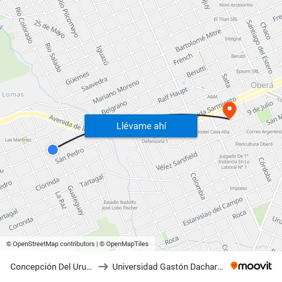 Concepción Del Uruguay, 2427 to Universidad Gastón Dachary - Sede Oberá map