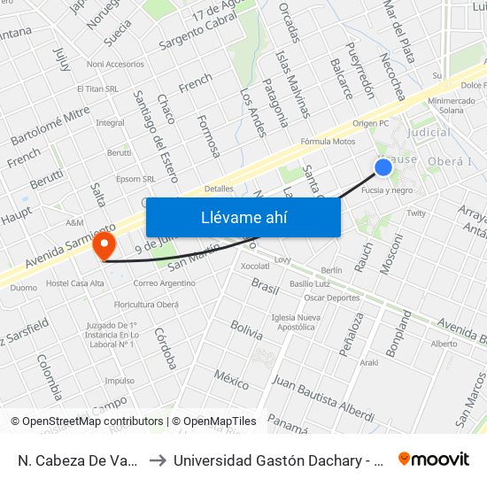 N. Cabeza De Vaca, 101 to Universidad Gastón Dachary - Sede Oberá map