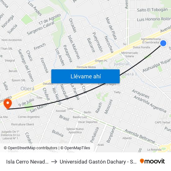 Isla Cerro Nevado, 929 to Universidad Gastón Dachary - Sede Oberá map