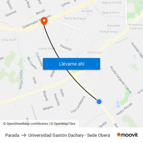 Parada to Universidad Gastón Dachary - Sede Oberá map