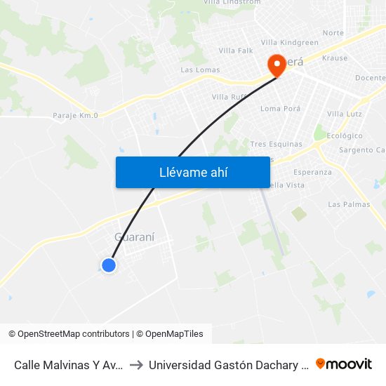 Calle Malvinas Y Av. Libertad to Universidad Gastón Dachary - Sede Oberá map